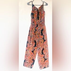 Sweet Storm Black & Orange Floral Paisley Boho Wide Leg Jumpsuit Size Medium